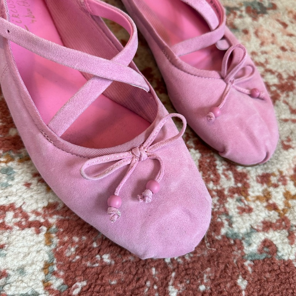 Circus NY by Sam Edelman Zuri Suede Cross Over Bow Ballerina Pink Flats - Picture 3 of 8